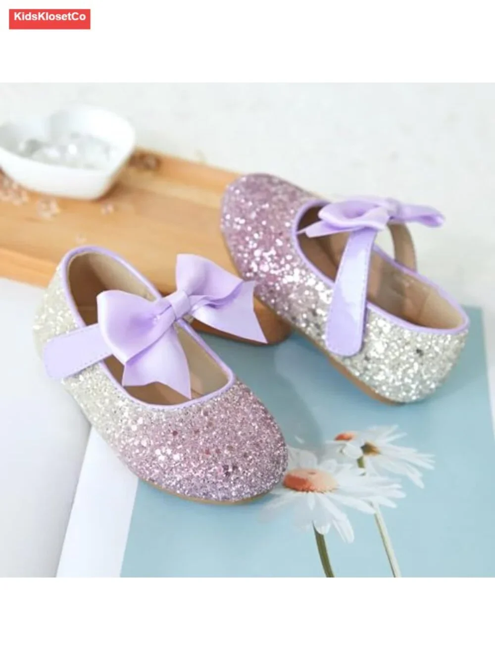 Toddler Girls Ballet Flats Mary Janes with Bows Hook & Loop Closure